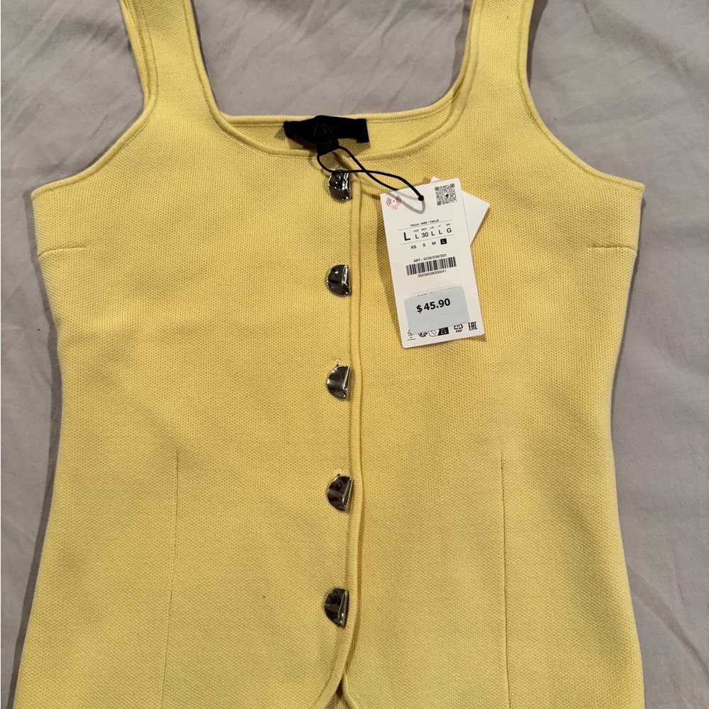 Zara Yellow Button-Front Tank Top